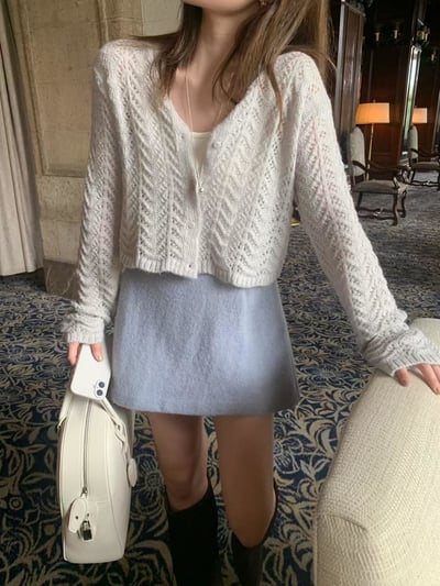 簍空造型針織短外套2