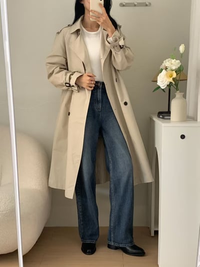 現貨淺色長版風衣外套5