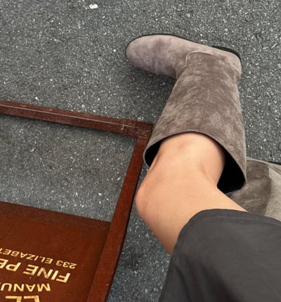 圓頭平底麂皮膝下平底靴9