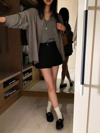 中腰Ａ字西裝短褲裙（附腰帶）1