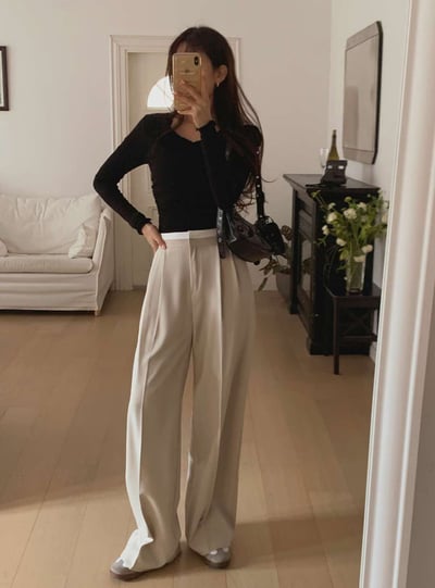 (客訂勿下單）腰間撞色前壓褶落地西裝褲1