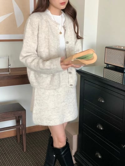 雪花排扣針織衫＋鬆緊針織短裙SET10