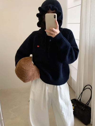 荷葉邊連帽抽繩愛心logo針織衣7