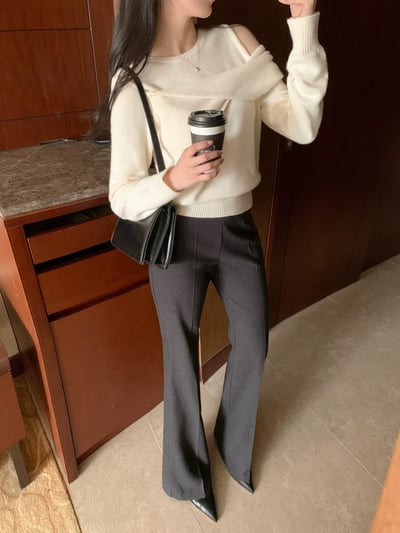 (客訂勿下單）前交叉紐結單肩鏤空薄款針織衫6