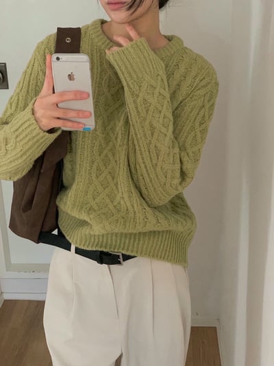 圓領經典麻花素色針織衣12