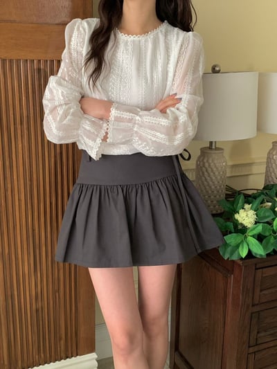 壓摺荷葉棉麻短褲裙（附綁帶）7