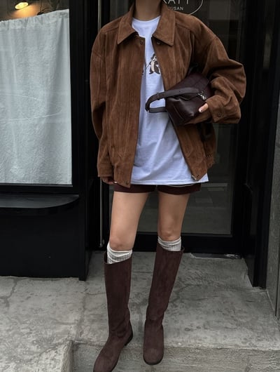 圓頭平底麂皮膝下平底靴13