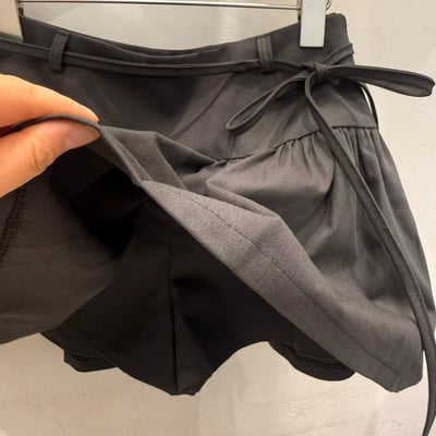 壓摺荷葉棉麻短褲裙（附綁帶）10