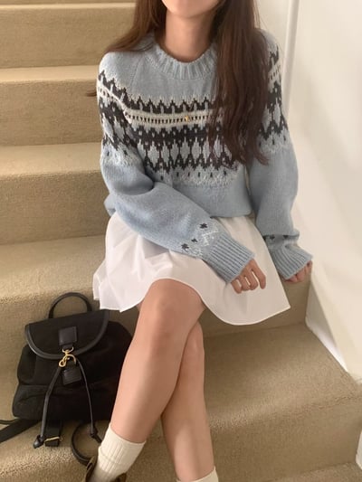 圓領復古圖騰針織衣2