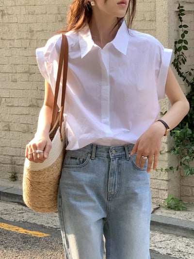 摺袖造型設計條紋襯衫7