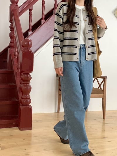 雙橫紋金釦10%羊毛針織外套8