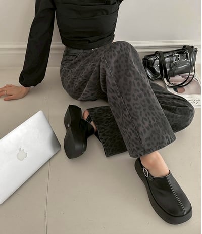 順身豹紋微寬牛仔褲3