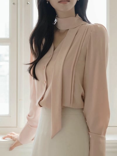 桃心領排釦雪紡衫（附綁帶）6