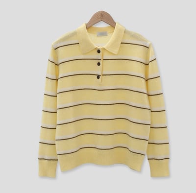 半排扣橫條紋針織上衣11