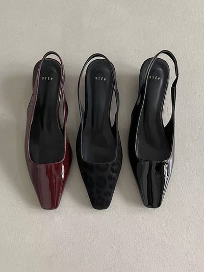 漆皮革方頭後帶低跟鞋(３cm)2