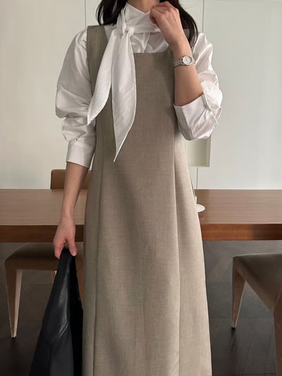 方領壓線西裝後開衩背心長洋2