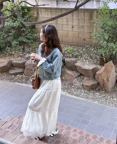 袖口繡蕾絲設計淺藍牛仔外套4