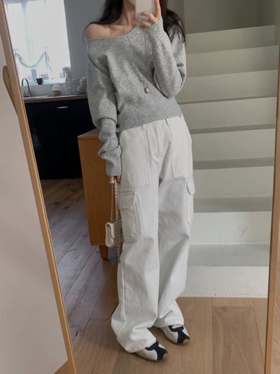 可拉斜肩針織上衣4