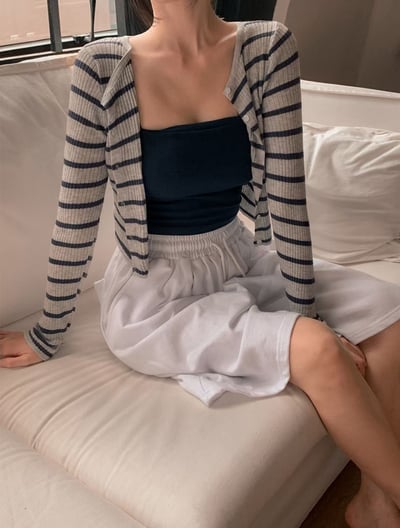 圓領合身薄款橫條紋針織小罩衫3