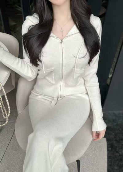 針織連帽休閒外套+長褲SET1