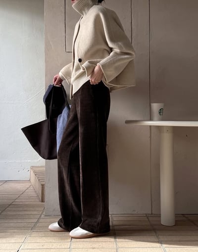 天鵝絨坑紋直筒落地褲2