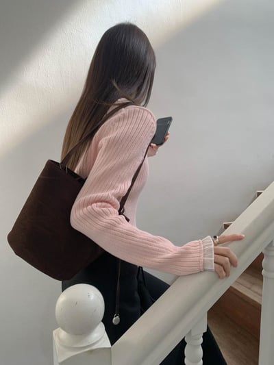 V領手袖拼接針織上衣4