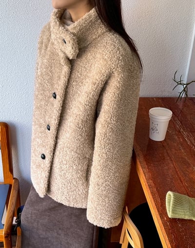 可立領羊羔毛鋪棉大衣13