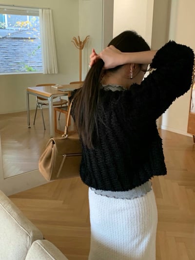 蕾絲滾邊壓皺毛感金釦外套10