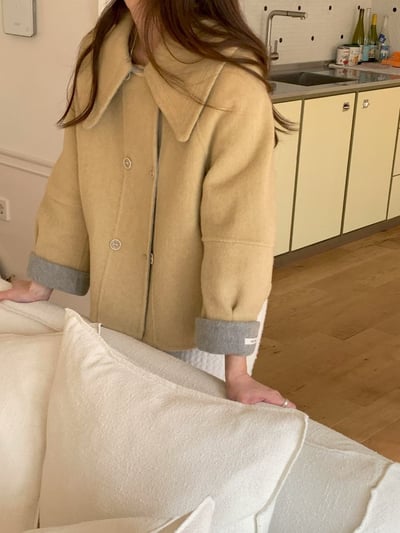 大翻領跳色反折袖手工羊毛外套（100%）5