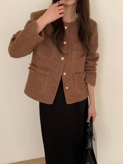 金釦流蘇滾邊口袋小香外套2