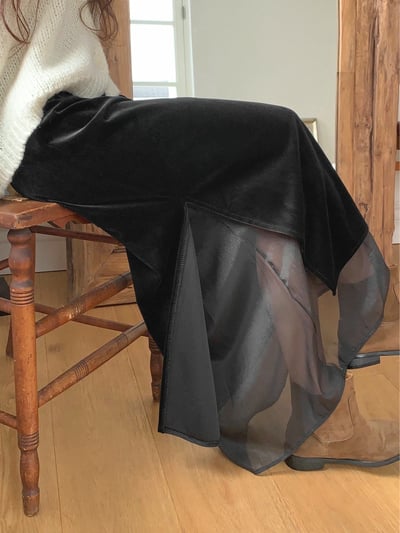 鬆緊絨面拼接雪紡長裙3