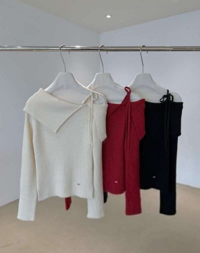 單肩綁結翻領金釦開衩針織衣16