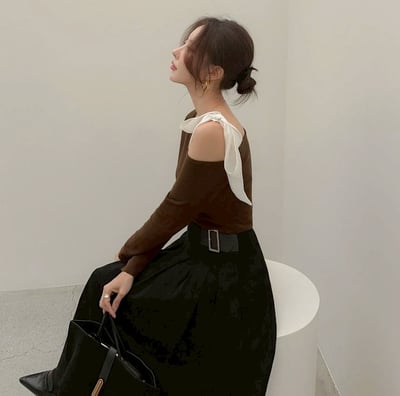 斜肩雪紡綁帶上衣10