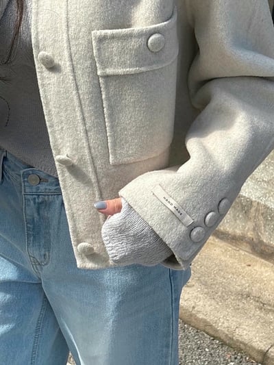 壓線雙口袋羊毛短版大衣外套10