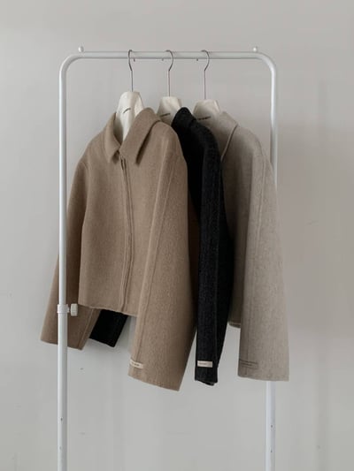 翻領拉鍊短版手工羊毛外套9