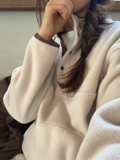 立領半排扣磨毛上衣6