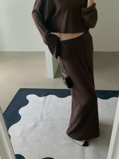 斜肩寬版短腰薄Ｔ+低腰抽繩長裙SET14