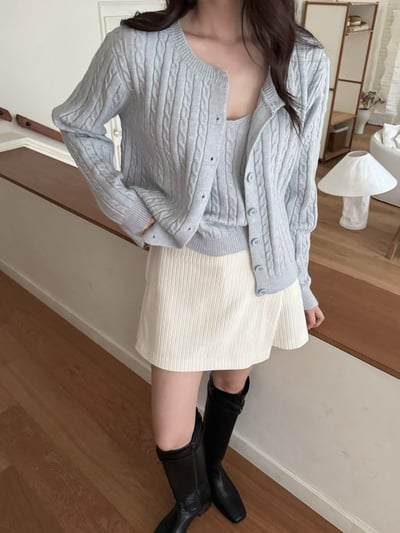 麻花細肩背心＋排釦罩衫SET5