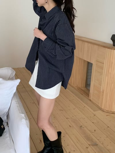 落肩直紋寬鬆襯衫6