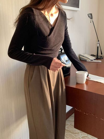 （客訂款勿下單）交錯V領彈力薄款針織衫5