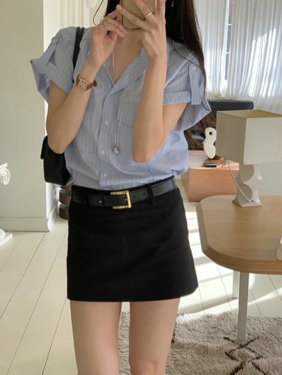 清爽直紋口袋襯衫2