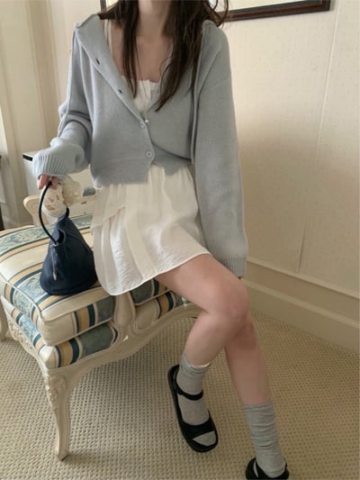 抽繩連帽短版針織外套10