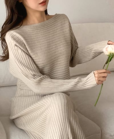 短板針織衫+坑紋針織背心長洋16