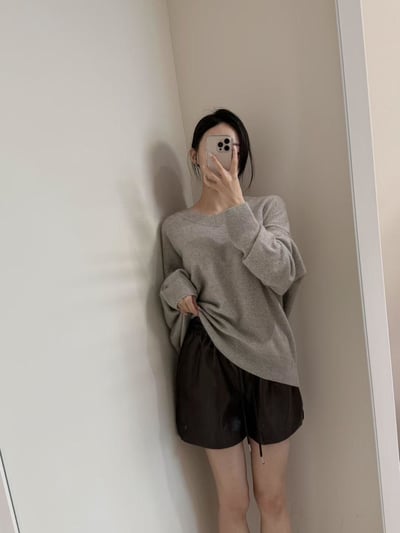 兩側開岔抽繩皮革短褲5