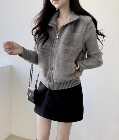 針織手袖拼接毛毛鴨絨外套（鴨絨60%)3