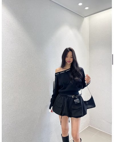 抽繩側綁結領拼接手袖大學Ｔ4