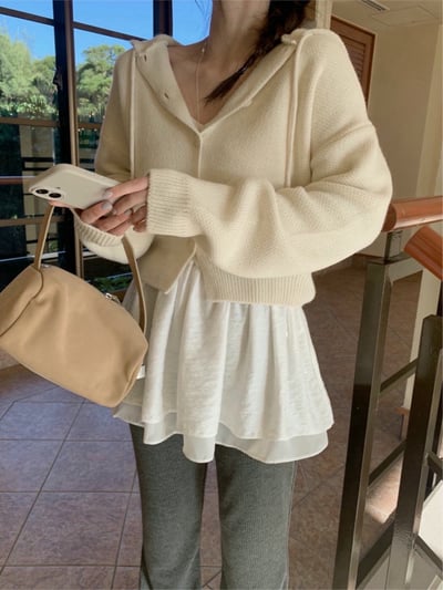 抽繩連帽短版針織外套9