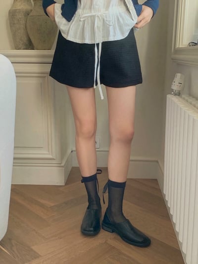 高腰微A字織紋小香短褲6