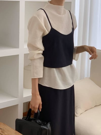 氣質背心+雙層配色長裙SET（黑S現貨一套）7