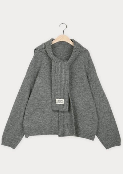 圓領針織上衣+連帽圍巾+長褲三件套SET16